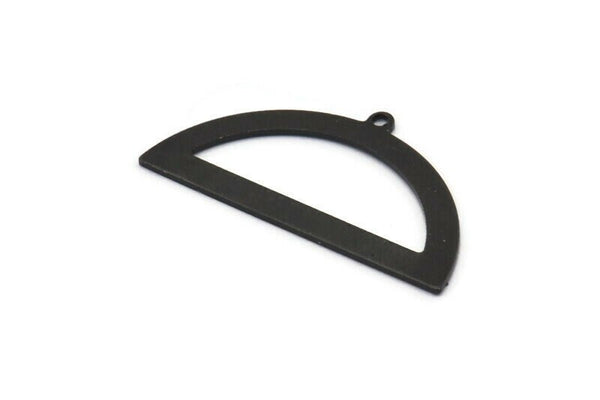 Yarım Daire Charm, 1 Döngülü 4 Oksitlenmiş Siyah Pirinç Yarım Ay Charm, Boşluklar, Damgalama Boşlukları (38x20x0,80 mm) M502