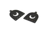 Black Moon Charm, 12 Oxidized Black Brass D Shape Charms With 1 Loop And 5 Holes (18x17x0.50mm) M295 H1673
