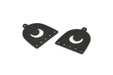 Black Moon Charm, 12 Oxidized Black Brass D Shape Charms With 1 Loop And 5 Holes (18x17x0.50mm) M295 H1673