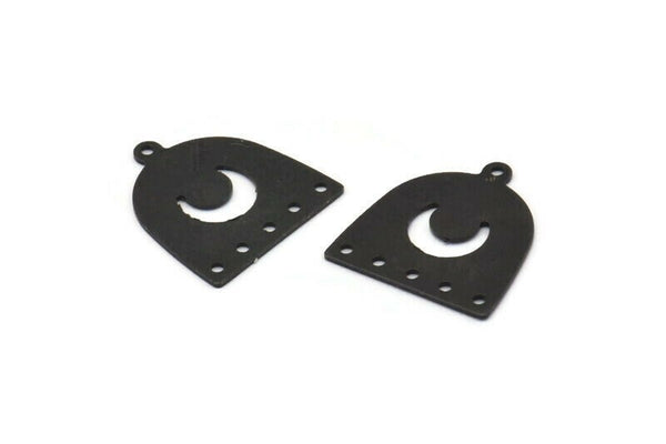 Black Moon Charm, 12 Oxidized Black Brass D Shape Charms With 1 Loop And 5 Holes (18x17x0.50mm) M295 H1673