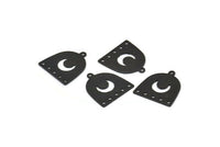 Black Moon Charm, 12 Oxidized Black Brass D Shape Charms With 1 Loop And 5 Holes (18x17x0.50mm) M295 H1673