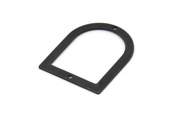 D Shape Rings - 6 Oxidized Black Brass D Shape Charms With 2 Holes, Pendants (35x28x0.80mm) M385 H0954
