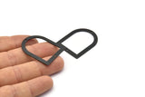 D Shape Rings - 6 Oxidized Black Brass D Shape Charms With 2 Holes, Pendants (35x28x0.80mm) M385 H0954