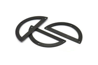 Semi Circle Charm, 4 Oxidized Black Brass Half Moon Charms With 3 Holes, Blanks, Connectors (38x17x0.80mm) M519