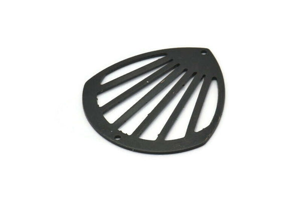 Siyah Damla Charm, 2 Delikli 2 Oksitlenmiş Siyah Pirinç Damla Charm, Bağlantı Parçaları (36x33x0,80 mm) M723