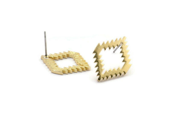Earring Studs, 4 Raw Brass -  Brass Diamond Earrings - Brass Earrings - Earrings (22x16x1.5mm) N1541