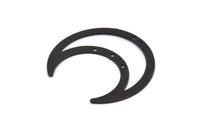 Siyah Ay Tılsımı, 4 Delikli 4 Dokulu Oksitlenmiş Siyah Pirinç Hilal Tılsımı, Kolye Uçları (42x16x0,80 mm) M177