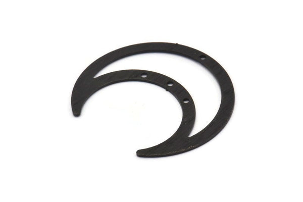 Siyah Ay Tılsımı, 4 Delikli 4 Dokulu Oksitlenmiş Siyah Pirinç Hilal Tılsımı, Kolye Uçları (42x16x0,80 mm) M177