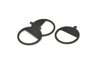 Black Round Charm, 6 Oxidized Black Brass Round Charms With 1 Loop, Blanks (25x0.80mm) M414