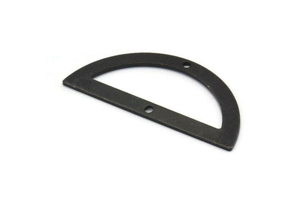 Semi Circle Charm, 4 Oxidized Black Brass Half Moon Charms With 2 Holes, Blanks, Connectors (38x17x0.80mm) M518