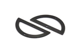 Semi Circle Charm, 4 Oxidized Black Brass Half Moon Charms With 2 Holes, Blanks, Connectors (38x17x0.80mm) M518