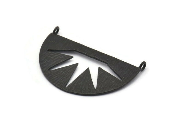 Siyah Şimşek Tılsımı, 2 Halkalı 2 Oksitlenmiş Siyah Pirinç Yarım Daire Kolye (38x22x0,9 mm) BS 1949 H1290