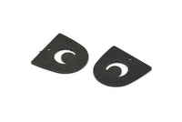 Black Moon Charm,  12 Oxidized Black Brass D Shape Charms With 1 Hole (16x17x0.50mm) M1062
