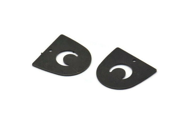 Black Moon Charm,  12 Oxidized Black Brass D Shape Charms With 1 Hole (16x17x0.50mm) M1062