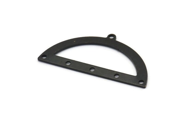 Yarım Daire Charm, 6 Delikli, Boşluklu, Bağlantı Parçalı 4 Oksitlenmiş Siyah Pirinç Yarım Ay Charm (38x20x0,80 mm) M506