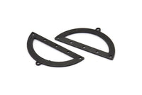 Yarım Daire Charm, 6 Delikli, Boşluklu, Bağlantı Parçalı 4 Oksitlenmiş Siyah Pirinç Yarım Ay Charm (38x20x0,80 mm) M506
