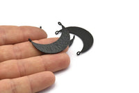Black Moon Charm, 2 Hammered Oxidized Black Brass Crescent Moon Pendants With 2 Loops (34x10x1.2mm) BS 1893 H1342