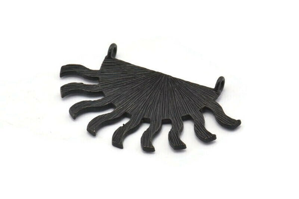 Siyah Güneş Kolye, 2 Dokulu Oksitlenmiş Siyah Pirinç Güneş Kolye, 2 Halka, Küpeler, Bulgular (40x25x1,2 mm) BS 2449 H1304