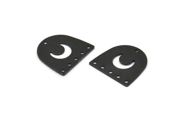 Siyah Ay Tılsımı, 6 Delikli 12 Oksitlenmiş Siyah Pirinç D Şeklinde Tılsım (16x17x0,50 mm) M720