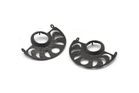 Ay Evreleri Kolye, 2 Oksitlenmiş Siyah Pirinç Yarım Daire Kolye, 2 Döngü ve 1 Ped Ayarı (36x27,5x3x0,7 mm) BS 1921 H1296