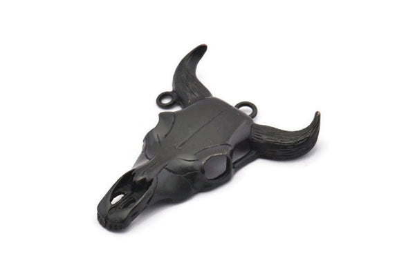 Huge Ox Skull Pendant, Oxidized Black Brass Large Ox Head Skull Charm, Pendants (48x35mm) N0149 H1297