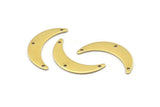 Brass Moon Charm, 12 Raw Brass Crescent Moon Charms With 3 Holes (30x7x0.80mm) A2127