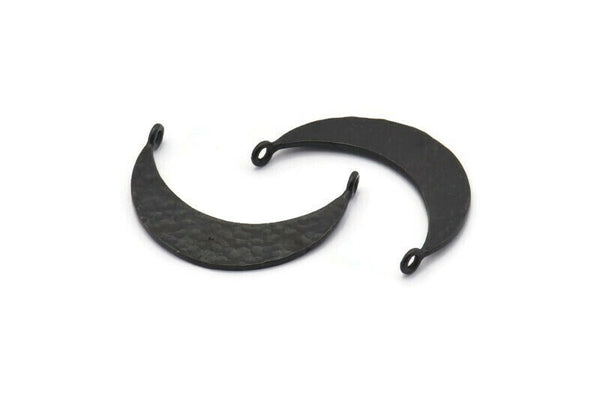 Siyah Ay Kolye, 2 Halkalı 3 Çekiçlenmiş Oksitlenmiş Siyah Pirinç Hilal Kolye (29,5x7,5x1 mm) BS 1895