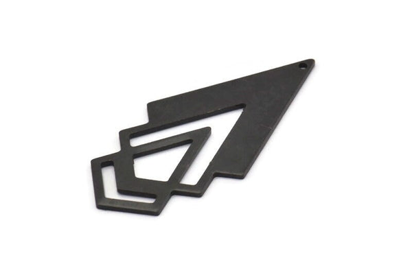 Siyah Üçgen Tılsım, 1 Delikli 4 Oksitlenmiş Siyah Pirinç Elmas Tılsım (46x22x1mm) M01171