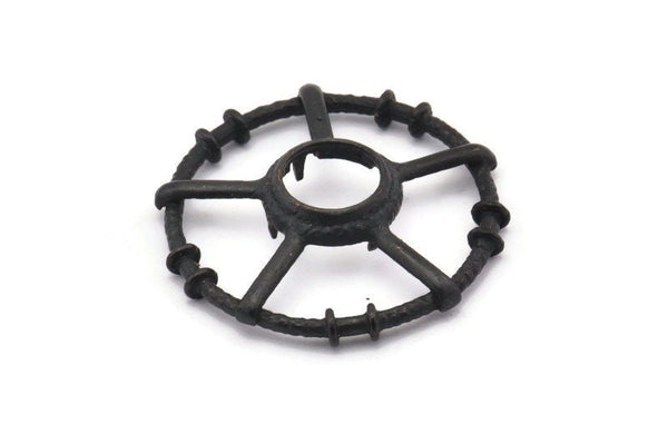 Black Circle Charm, 2 Oxidized Black Brass Round Pendants - Pad Size 10mm (34x6x2mm) BS 1898