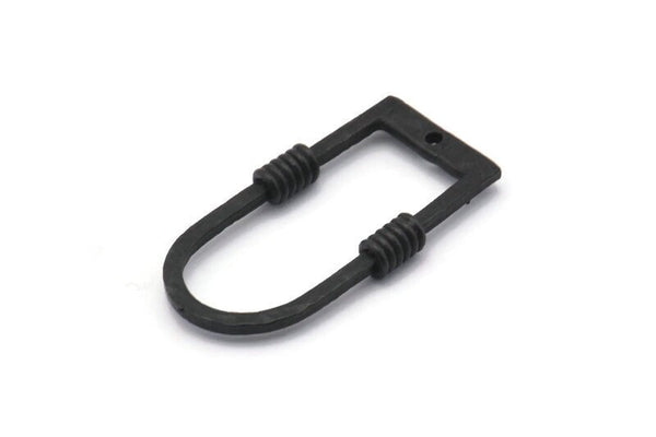 D Shape Charm, 2 Hammered Oxidized Black Brass D Shape Charms With 1 Hole (29x15x1.3mm) BS 1874
