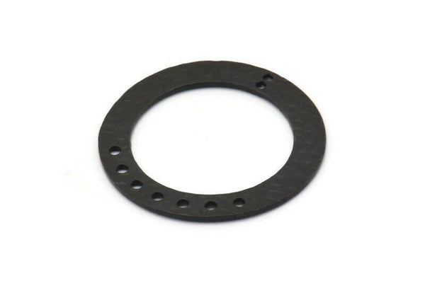 Siyah Yüzük Tılsımı, 9 Delikli 2 Çekiçlenmiş Oksitlenmiş Siyah Pirinç Yuvarlak Tılsım, Kolye Uçları, Bulgular (35x5x1mm) N0371