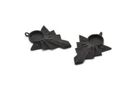 Black Badge Charm, 2 Oxidized Black Brass Rosette Pendants With 1 Loop - Pad Size 10mm (36x27mm) N1483 H1333