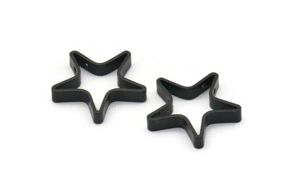 Black Star Charm, 6 Oxidized Black Brass Star Shaped Connectors With 2 Holes (22x3.5mm) BS 2022 H1344