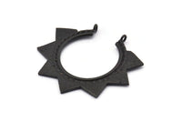 Black Sunny Pendant, 2 Oxidized Black Brass Sunny Ethnic Pendants With 2 Loops, Findings, Charms (39x45x1.5mm) BS 1945 H1349