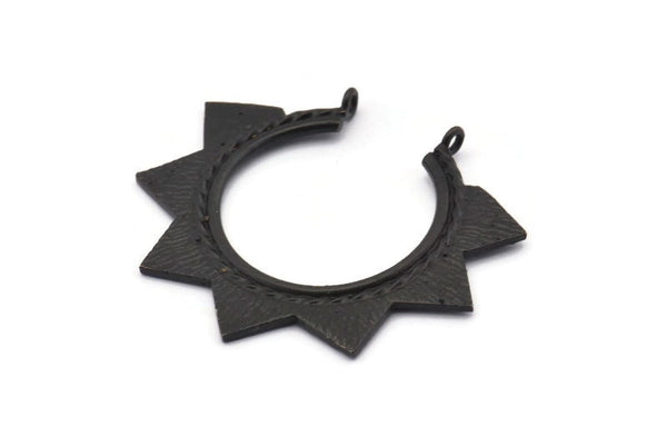 Black Sunny Pendant, 2 Oxidized Black Brass Sunny Ethnic Pendants With 2 Loops, Findings, Charms (39x45x1.5mm) BS 1945 H1349