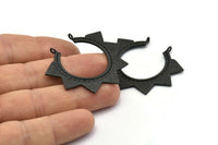Black Sunny Pendant, 2 Oxidized Black Brass Sunny Ethnic Pendants With 2 Loops, Findings, Charms (39x45x1.5mm) BS 1945 H1349