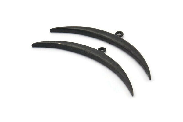 Black Crescent Pendant, 2 Textured Oxidized Black Brass Wide Crescent Moon Necklace Pendants, Charms (54x4.5x2.7mm) N0523