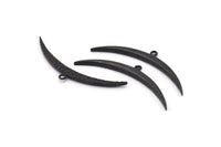 Black Crescent Pendant, 2 Textured Oxidized Black Brass Wide Crescent Moon Necklace Pendants, Charms (54x4.5x2.7mm) N0523