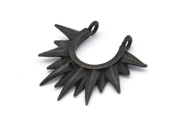 Black Sunny Pendant, 5 Oxidized Black Brass Sunny Ethnic Pendants With 2 Loops, Findings, Charms (24x24x2.5mm) BS 2054 H0618