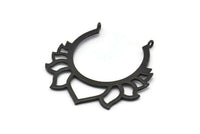 Lotus Flower Pendant, 2 Oxidized Black Brass Hammered Lotus Flower Pendants With 2 Loops, Earrings, Charms (46x46mm) N0830 H0976