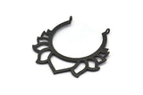 Lotus Flower Pendant, 2 Oxidized Black Brass Hammered Lotus Flower Pendants With 2 Loops, Earrings, Charms (46x46mm) N0830 H0976