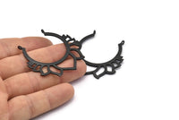 Lotus Flower Pendant, 2 Oxidized Black Brass Hammered Lotus Flower Pendants With 2 Loops, Earrings, Charms (46x46mm) N0830 H0976