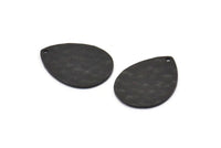 Black Drop Pendant, 4 Oxidized Black Brass Hammered Drop Pendant With 1 Hole, Findings (23x17x1mm) BS 2319