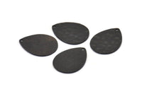 Black Drop Pendant, 4 Oxidized Black Brass Hammered Drop Pendant With 1 Hole, Findings (23x17x1mm) BS 2319