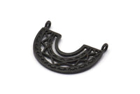 Black Charm, 4 Oxidized Black Brass, Black Pendants, Charms, Black Semi Circle Charms With 2 Loops (24x18x1.2mm) N1451