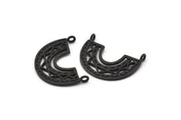 Black Charm, 4 Oxidized Black Brass, Black Pendants, Charms, Black Semi Circle Charms With 2 Loops (24x18x1.2mm) N1451