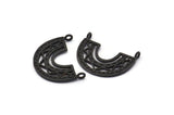 Black Charm, 4 Oxidized Black Brass, Black Pendants, Charms, Black Semi Circle Charms With 2 Loops (24x18x1.2mm) N1451
