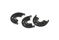 Black Charm, 4 Oxidized Black Brass, Black Pendants, Charms, Black Semi Circle Charms With 2 Loops (24x18x1.2mm) N1451