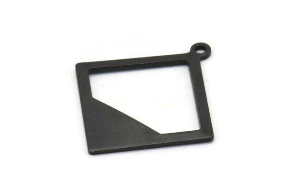 Black Brass Square Finding, 8 Oxidized Black Brass Square Pendant With 1 Loop, Charms, Earring Findings (27x17x17x0.7) BS 2192