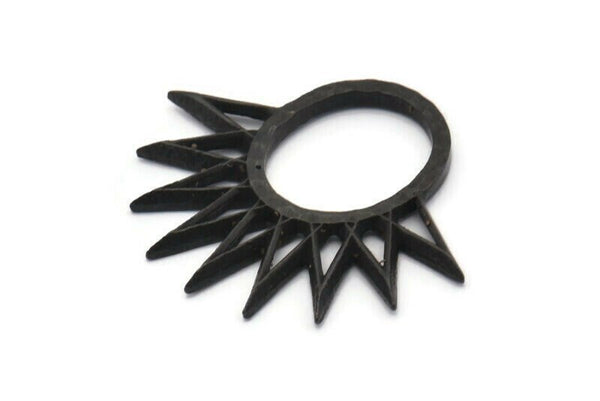 Black Sun Pendant, 2 Oxidized Black Brass Textured Sunny Pendants, Earrings, Findings (30x33mm) BS 2435 H1312
